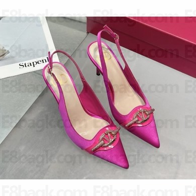 Valentino heel 8cm/4.5cm/flat silk Slingbacks pumps rose red 2025