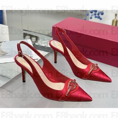 Valentino heel 8cm/4.5cm/flat silk Slingbacks pumps red 2025