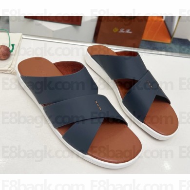 Loro Piana men's sandal calfskin flat dark blue 02 2025