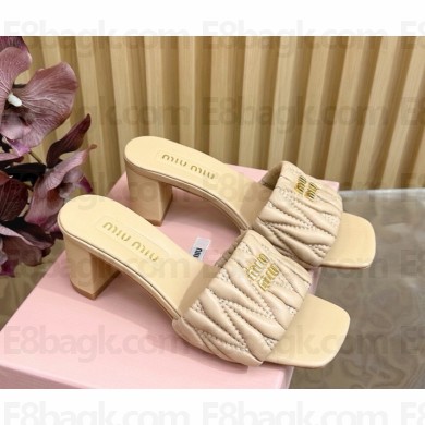 MIU MIU Matelassé nappa leather slides 5XX657 Sand Beige heel 5.5cm 2025