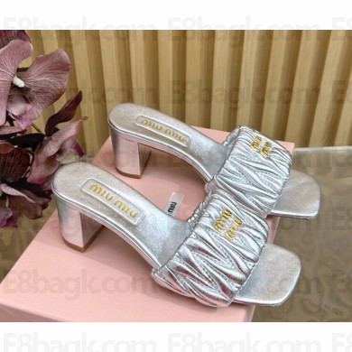 MIU MIU Matelassé nappa leather slides 5XX657 grey heel 5.5cm 2025