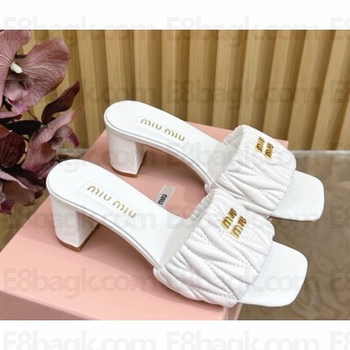 MIU MIU Matelassé nappa leather slides 5XX657 white heel 5.5cm 2025