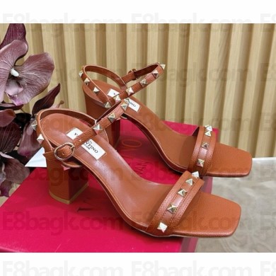 Valentino Garavani Rockstud sandal calfskin leather brown heel 8.6cm 2025