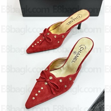 Chanel mule suede with bow red 0221-2025