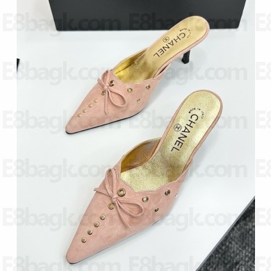Chanel mule suede with bow light pink 0221-2025