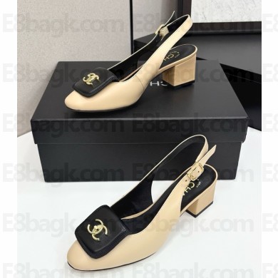 Chanel lambskin Slingbacks pumps with CC turn lock beige 2025