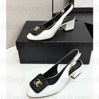 Chanel lambskin Slingbacks pumps with CC turn lock white 2025