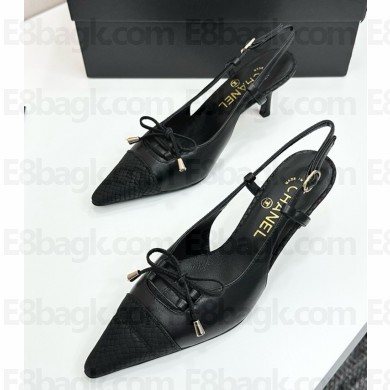 Chanel slingback pumps pointed leather black 2025