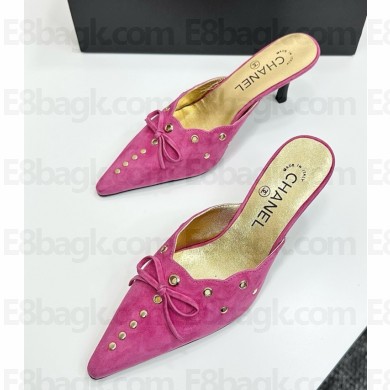 Chanel mule suede with bow rose red 0221-2025