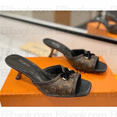 Louis Vuitton Brown Monogram Canvas Slides heel 5cm 08 2025