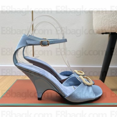 Loro Piana Olympia Heeled Sandal Satin light blue heel 8cm 2025