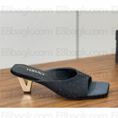 Versace silk crystal mules with metal Heel black 2025