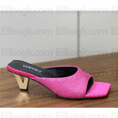 Versace silk crystal mules with metal Heel rose red 2025