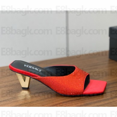 Versace silk crystal mules with metal Heel red 2025
