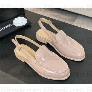 Chanel patent calfskin Slingbacks loafer with CC crystal logo nude 2025