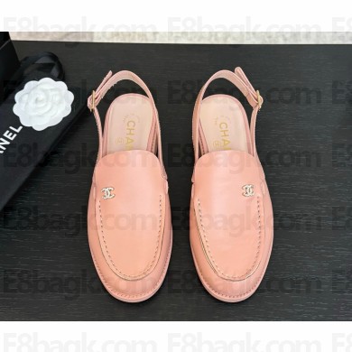 Chanel patent calfskin Slingbacks loafer with CC crystal logo pink 2025
