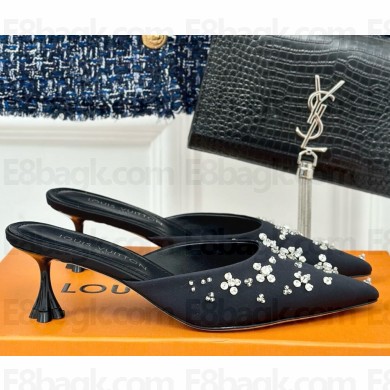 Louis vuitton blossom pointy mule silk with crystal heel 5.5cm/7.5cm black 2025