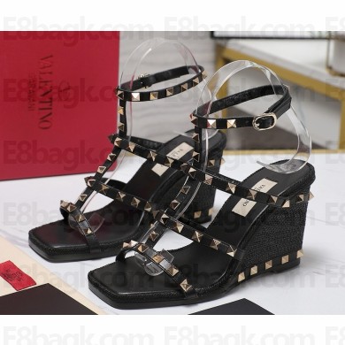Valentino Garavani Rockstud sandal calfskin leather black heel 9cm 2025