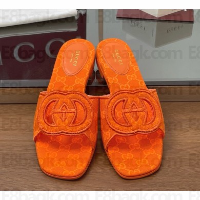 ‎Gucci women's Interlocking G cut-out slide sandals 790447 orange GG canvas 2025
