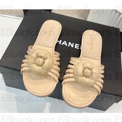 ‎Chanel Camellia lambskin flat slippers beige 2025