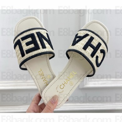 ‎Chanel flat slippers with embroid logo white 2025
