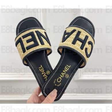 ‎Chanel flat slippers with embroid logo black 2025