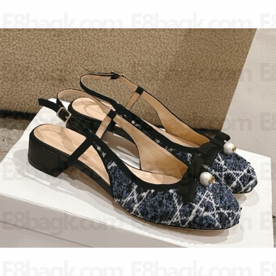 ‎Dior Ballet Slingback Pump Blue Cannage Tweed and Gold-Tone Metallic Thread 2025