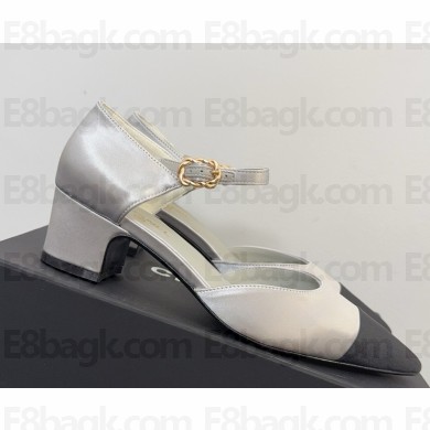 Chanel pumps satin & Grosgrain silver/black heel 4cm 2025