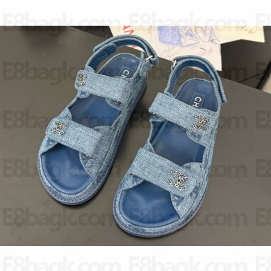 Chanel denim CC Logo Beach Sandals blue 2025 