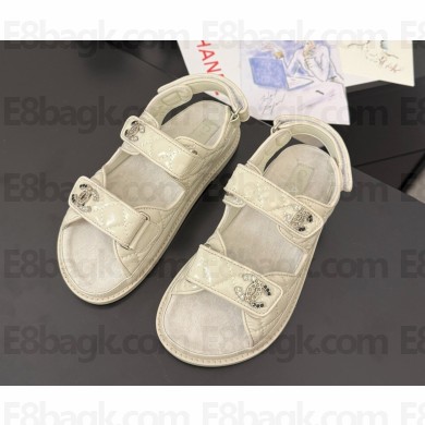 Chanel Shiny Lambskin Sandals ivory 2025 