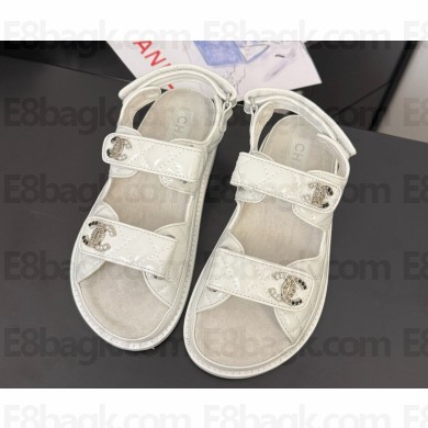 Chanel Shiny Lambskin Sandals white 2025 