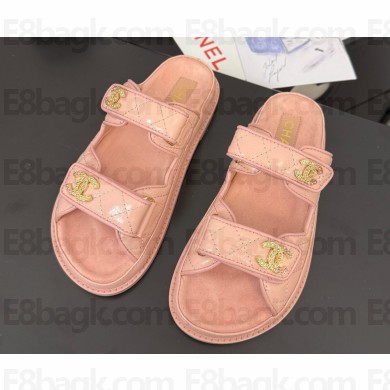 Chanel Shiny Lambskin mules Sandals light pink 2025 