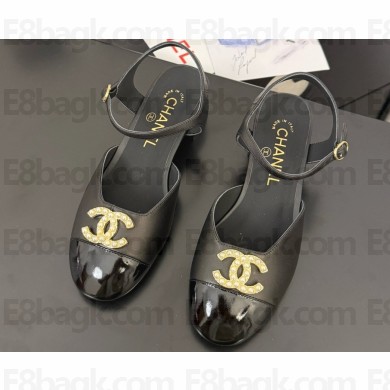 Chanel Lambskin and patent Calfskin mary janes with CC pearl logo black heel 4.5cm 2025 