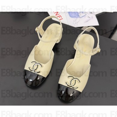Chanel Lambskin and patent Calfskin mary janes with CC metal logo black/white heel 4.5cm 2025 