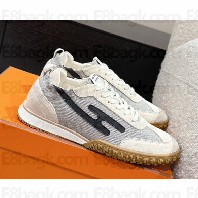 Hermes women/men Jet sneaker in H canvas, suede goatskin and calfskin multicolore prunoir 2025