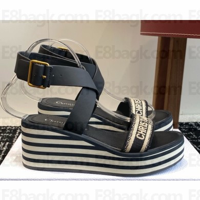 DIOR Dway Wedge Sandal black Embroidered Cotton 2025