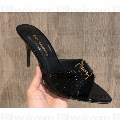 ‎Saint Laurent Heel 10cm BABYLONE mules in smooth patent leather Black 2025