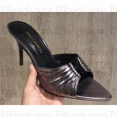 ‎Saint Laurent Heel 10cm BABYLONE mules in smooth patent leather sliver 2025