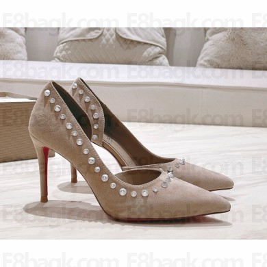 ‎Christian Louboutin heel 10cm/8.5cm suede pumps with strass beige 2025