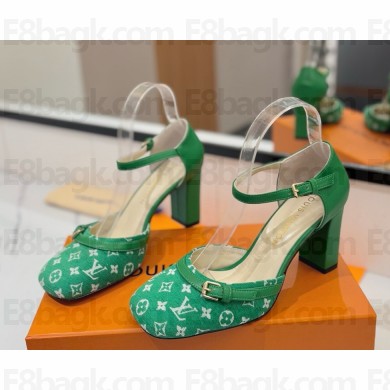 ‎Louis Vuitton Slingback Pumps denim monogram green heel 8cm 2025