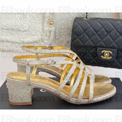 Chanel heel 5cm calfskin sandals gold 2025