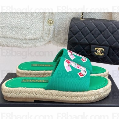 Chanel CC logo fisherman slippers green 2025