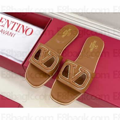 VALENTINO GARAVANI VLOGO cut-out calfskin flat slides brown 2025