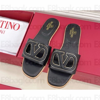 VALENTINO GARAVANI VLOGO cut-out calfskin flat slides black 2025