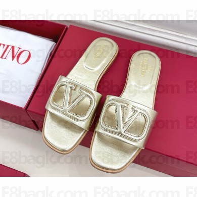 VALENTINO GARAVANI VLOGO cut-out calfskin flat slides gold 2025