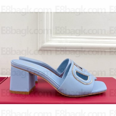 VALENTINO GARAVANI VLOGO cut-out calfskin slides sky blue heel 6cm 2025