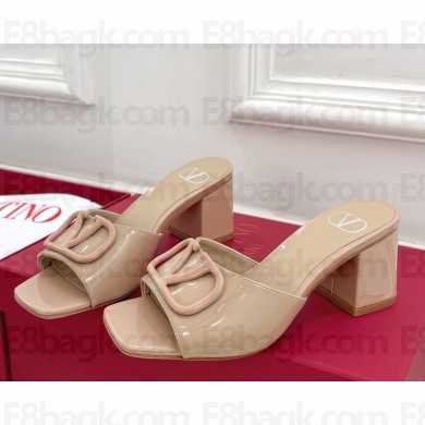 Valentino Garavani VLOGO SIGNATURE PATENT LEATHER SLIDE SANDAL 60MM ROSE CANNELLE 2025