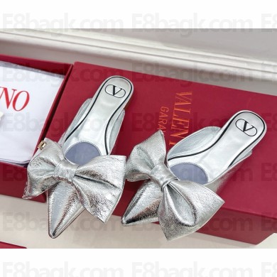 Valentino Garavani metal skin mules with bow silver 2025