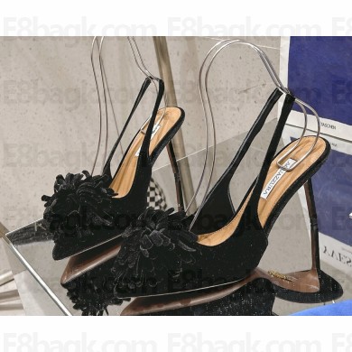 Aquazzura heel 10.5cm/flat Couturier slingback pumps velvet black 2025
