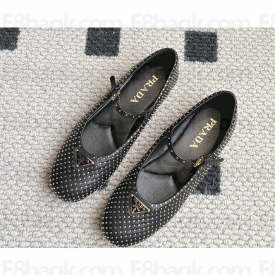 Prada lambskin rivet Embellished ballerinas with metal triangle logo black 2025